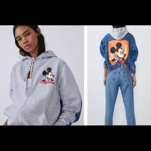 ZARA MICKEY MOUSE HOODIE SWEATSHIRT/ JEAN size Medium